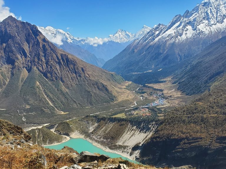 Samagaun village and Birendra Lake view from the Manaslu Base Camp trekking route.